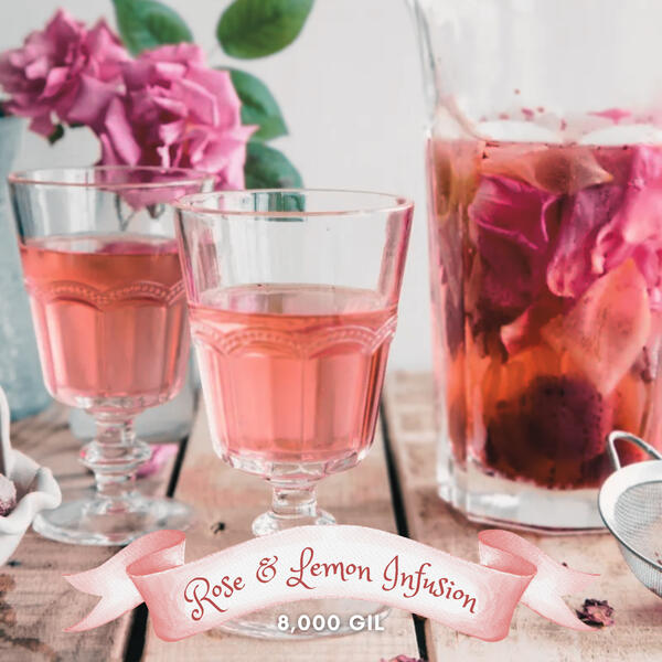A satisfying fresh aromatic herbal beverage made from the fragrant petals of Gridanian roses and Lemonette!